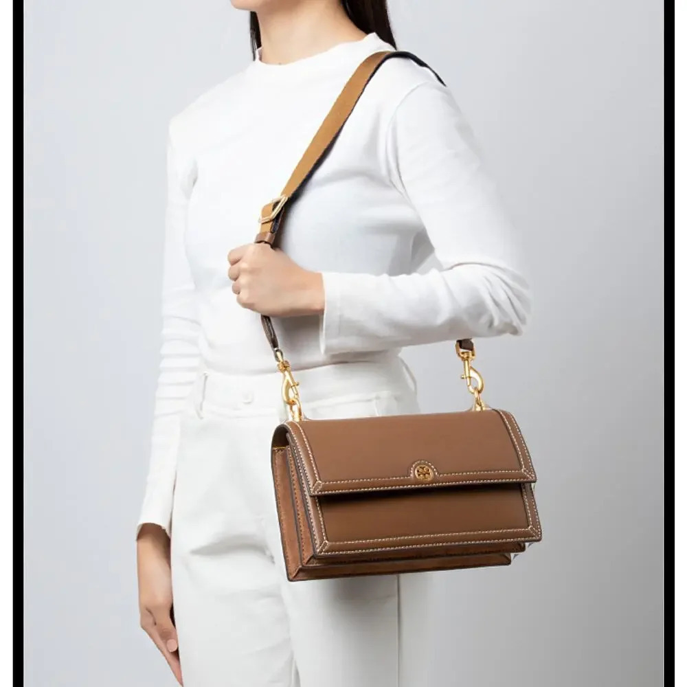 Tory Burch Midnight Brown T Monogram Leather Shoulder Bag